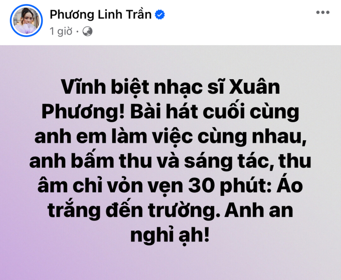 Ca sĩ Phương Linh chia sẻ lại kỷ niệm khi làm việc với nhạc sĩ Xuân Phương