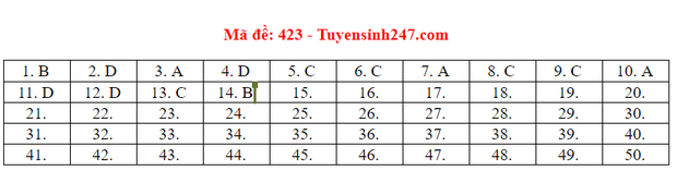 Đáp án đầy đủ 24 mã đề thi môn tiếng Anh kỳ thi tốt nghiệp THPT Quốc gia 2020