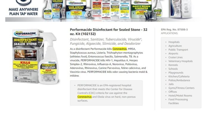 Một sản phẩm xịt khử trùng được quảng cáo có thể giết virus Covid-19. Ảnh: CNBC