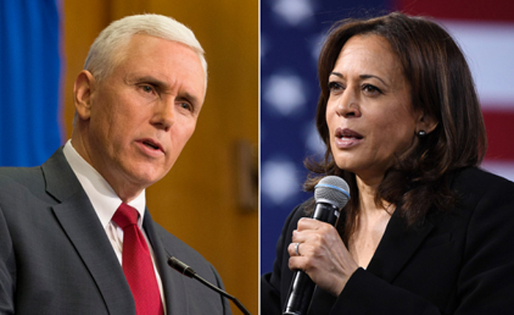 Ông Mike Pence và ứng viên tranh cử phó tổng thống Mỹ của đảng Dân chủ Kamala Harris. Ảnh: CNN 