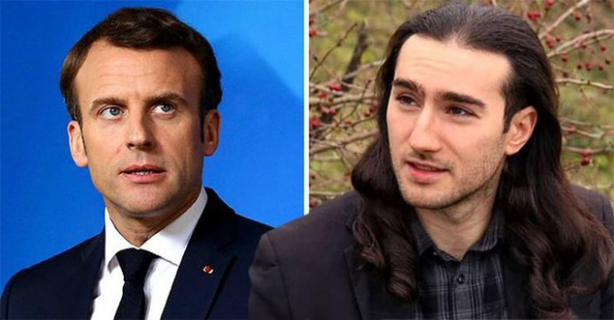   Tổng thống Pháp Emmanuel Macron và Damien Tarel. Ảnh: 7INFO.CI  