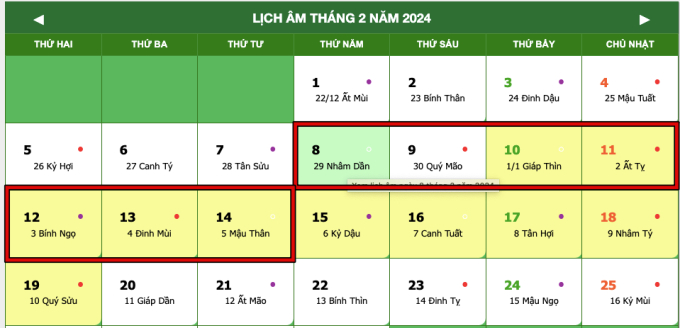 Người lao động sẽ nghỉ Tết nguyên đán 2024 từ 29 âm lịch