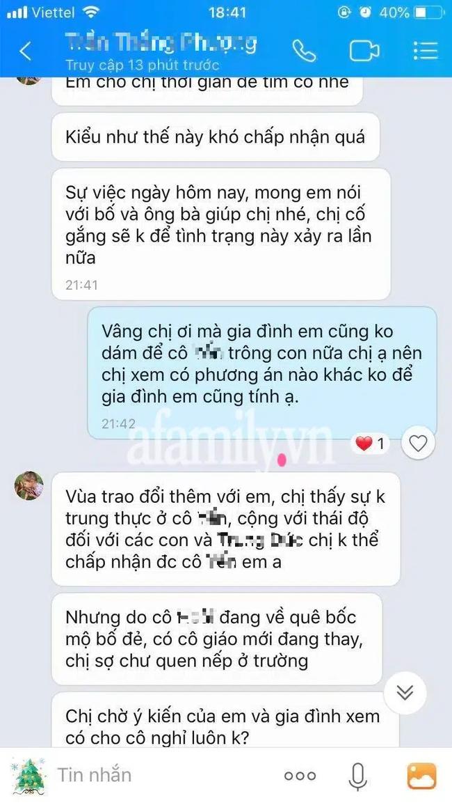   Tin nhắn trao đổi giữa phụ huynh và nhà trường.  