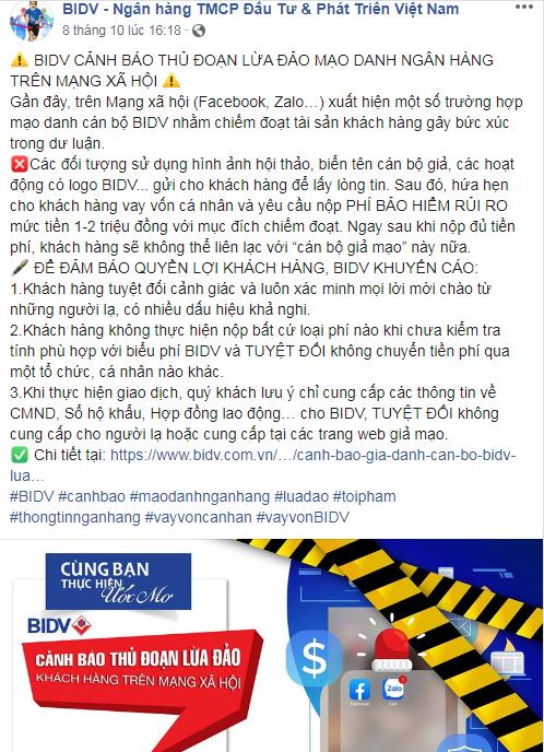 Khuyến cáo của ngân hàng BIDV về thủ đoạn lừa đảo chiếm đoạt tài sản.