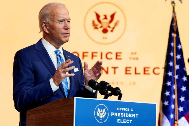   Ông Joe Biden có bài phát biểu trước Lễ Tạ ơn tại trụ sở của ông ở Wilmington, Delaware, Mỹ, ngày 25/11/2020. Ảnh: Reuters  