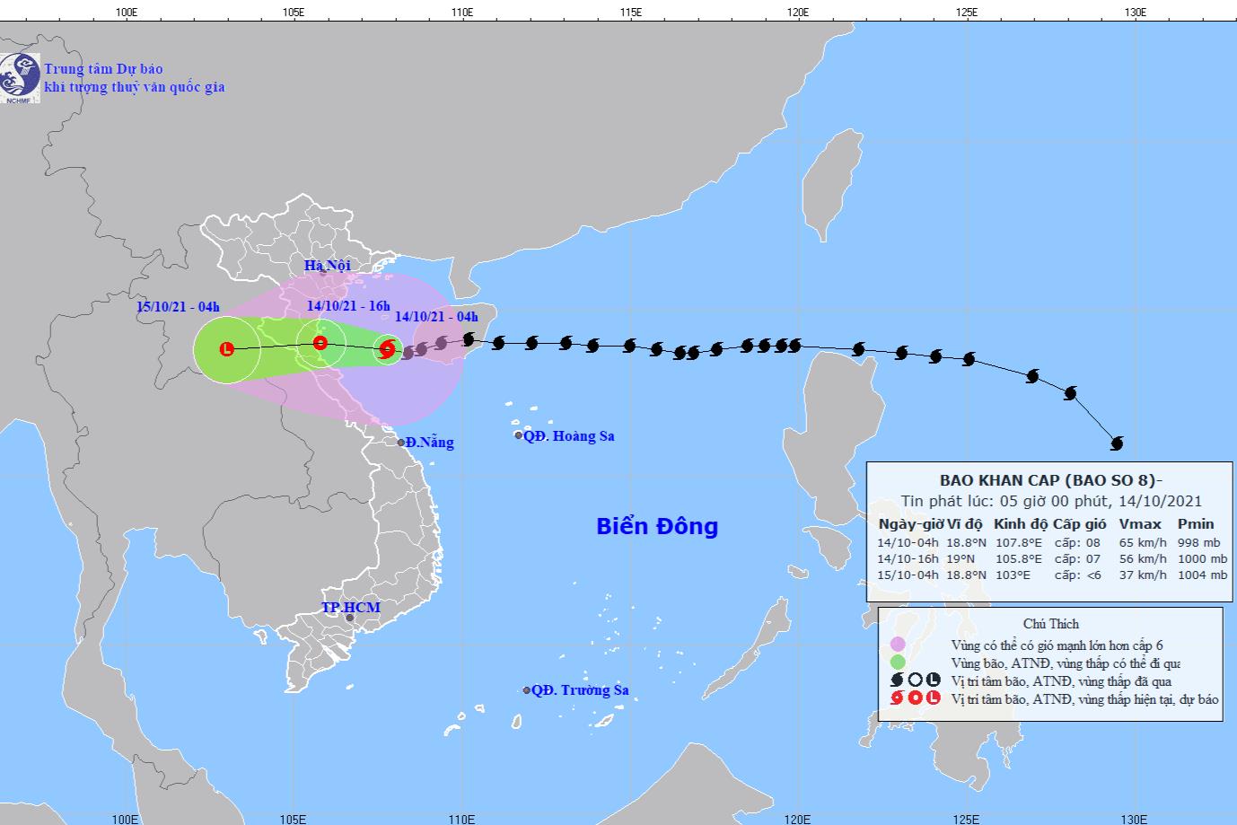 Bão số 8 đi vào Vịnh Bắc Bộ, vùng ven biển từ Quảng Ninh đến Quảng Bình gió giật cấp 9