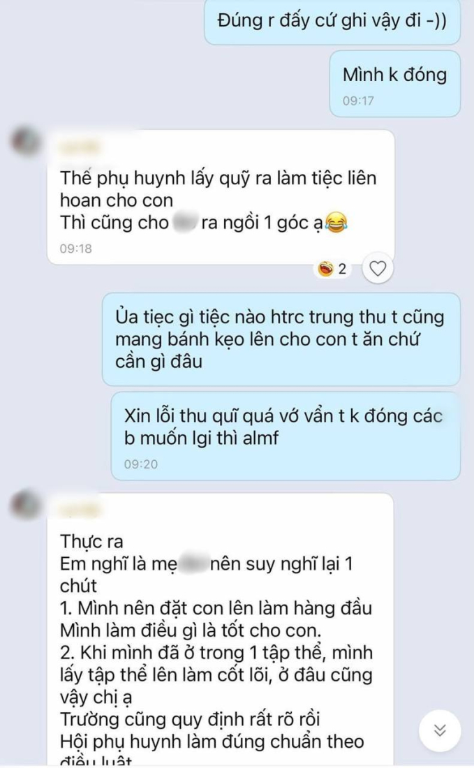 Chị M.M cho rằng tiền quỹ đề xuất đang “chưa hợp lý” song lại bị dọa sẽ cho con chị 