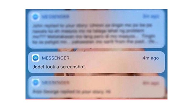 Thông báo được gửi từ Facebook cho thấy ai đó đang chụp màn hình.