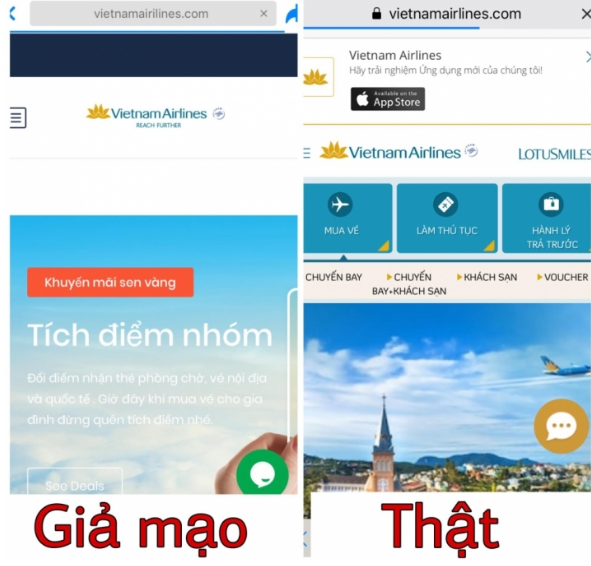 Các nhận diện website thật và giả. Ảnh: SHTT.