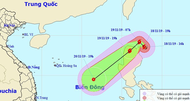 Đường đi của cơn bão Kalmaegi.