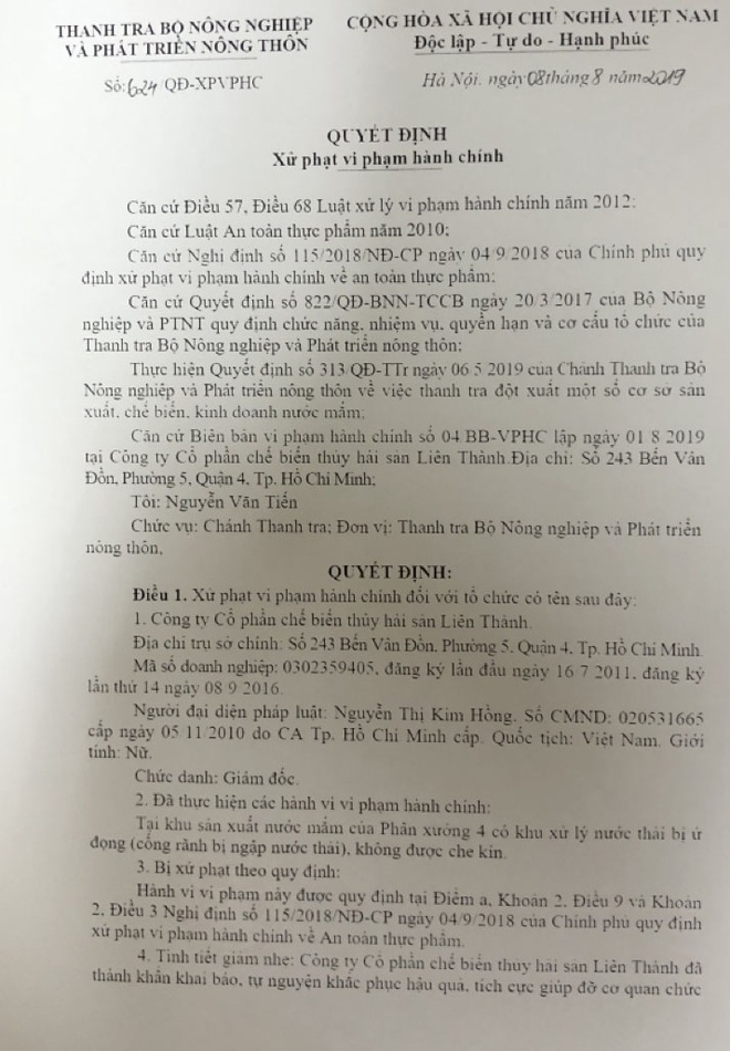 Liên Thành nói gì sau thông tin dùng chất tẩy bồn vệ sinh làm nước mắm?