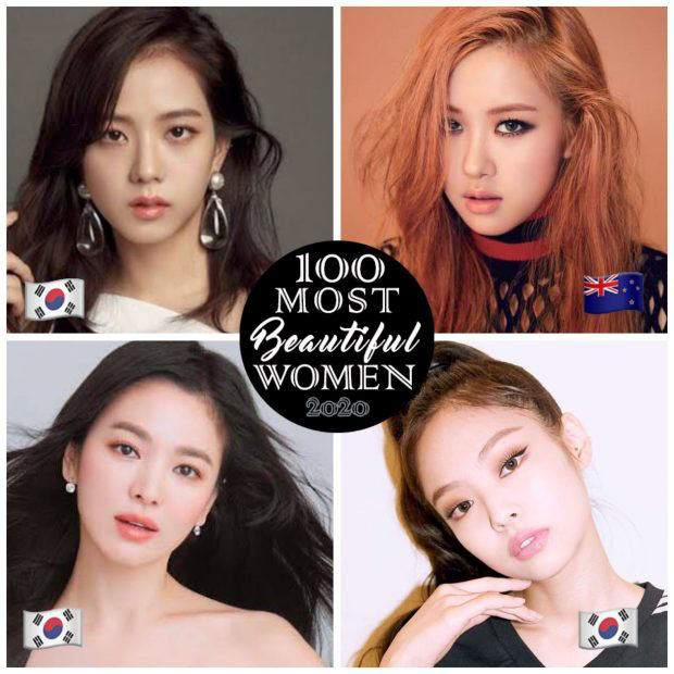   5. Kim Jisoo (Hàn Quốc), 6. Rosé (New Zealand), 7. Song Hye Kyo (Hàn Quốc), 8. Kim Jennie (Hàn Quốc)  