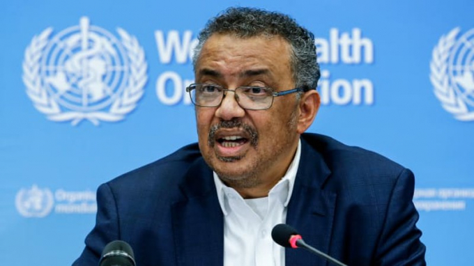   Tổng giám đốc Tổ chức Y tế Thế giới (WHO) Tedros Adhanom Ghebreyesus trong buổi họp báo ngày 22-1 về dịch viêm phổi do virus corona mới. Ảnh: AFP  