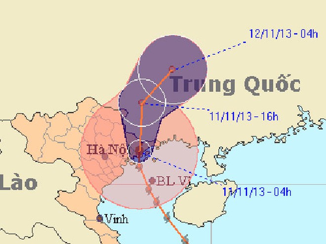 Hướng di chuyển của siêu bão Hải Yến. Ảnh: Trung tâm dự báo khí tượng thủy văn Trung ương