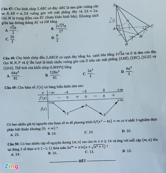 Đáp án môn Toán kỳ thi tốt nghiệp THPT 2020 đợt 2: Mã đề 124  