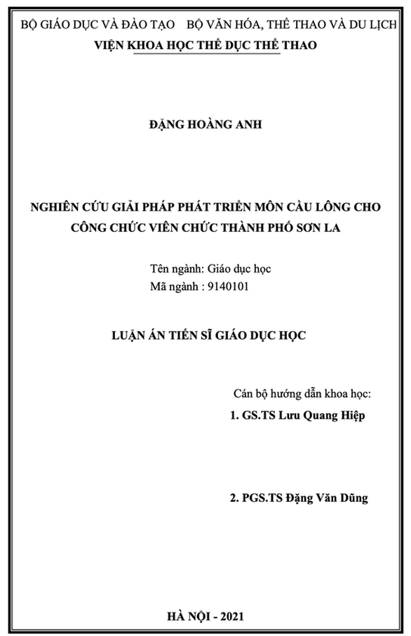   Luận án tiến sĩ của nghiên cứu sinh Đặng Hoàng Anh - Ảnh chụp màn hình  