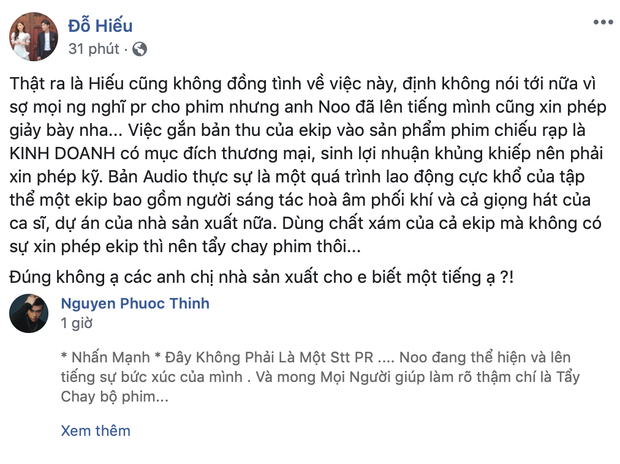 Đỗ Hiếu từng chia sẻ bài đăng của Noo Phước Thịnh khi ca khúc Mãi Mãi Bên Nhau bị sử dụng trái phép 