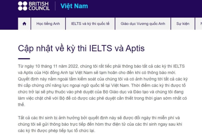   Cập nhật về kỳ thi IELTS của Hội đồng Anh.  