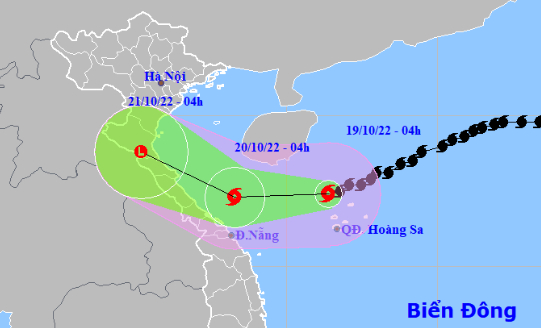   Vị trí và hướng di chuyển bão số 6 - Ảnh: NCHMF  