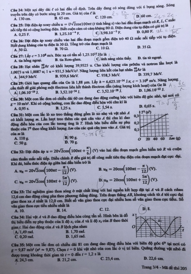 Nóng: Cập nhất đáp án môn Vật lý kỳ thi tốt nghiệp THPT Quốc gia 2020 