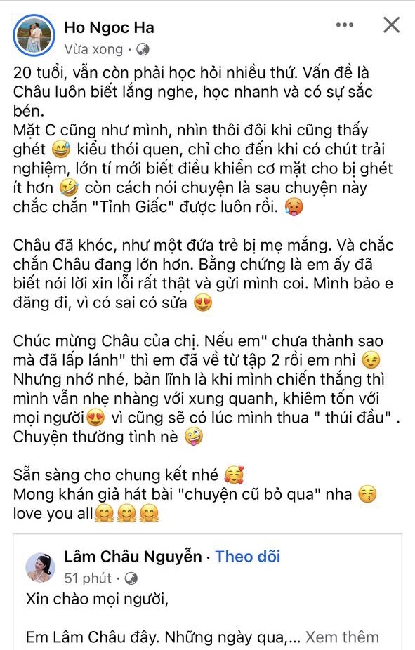 Super Mentor Hồ Ngọc Hà chia sẻ lại bài đăng của học trò ngay sau đó