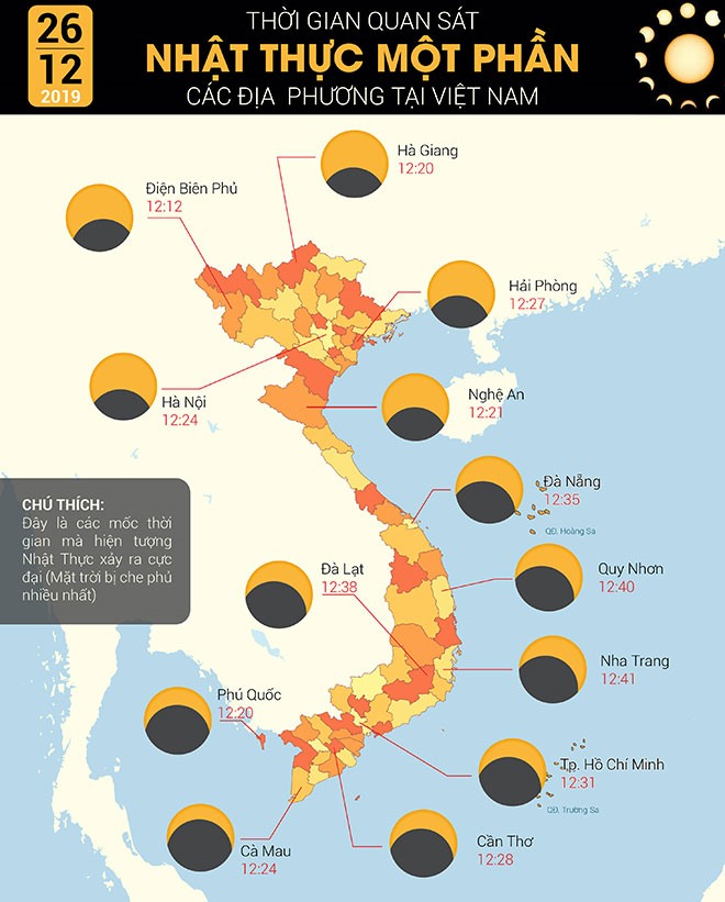 Thời điểm hiện tượng nhật thực một phần đạt cực đại. Ảnh: Hong Duong/HAAC. Dữ liệu: timeanddate.com.