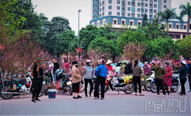 Chợ hoa Lạc Long Quân tấp nập người mua bán.