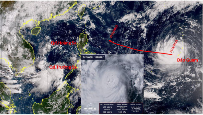   Vị trí và hướng di chuyển siêu bão Mawar - Ảnh: Tổng cục Khí tượng thủy văn  