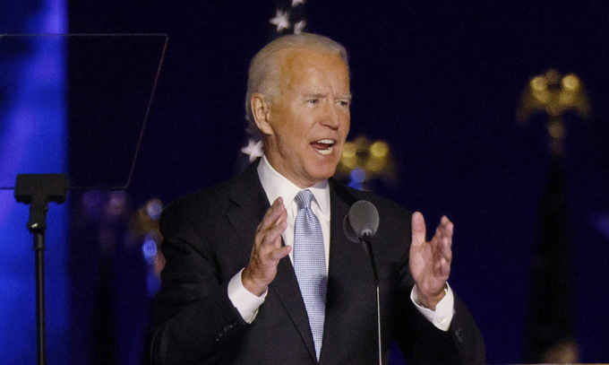 Biden phát biểu chiến thắng tối 7/11. Ảnh: Reuters.