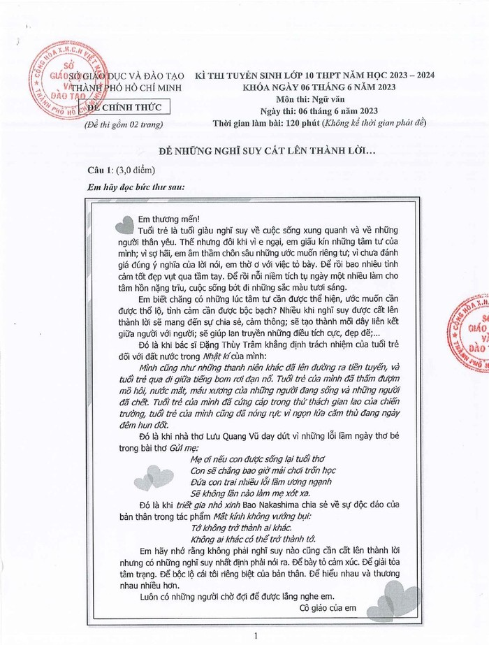 TP.Hồ Chí Minh công bố đáp án các môn thi tuyển sinh vào lớp 10 - Ảnh 1.