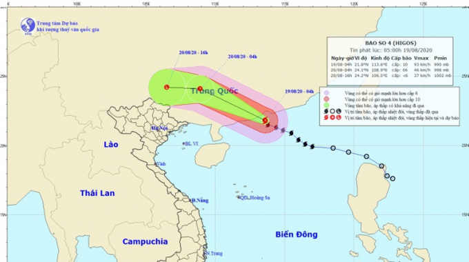 Hướng di chuyển của bão số 4.