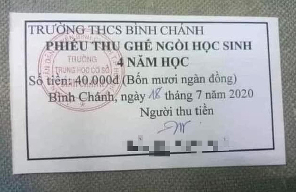 Trường THCS Bình Chánh phải trả lại tiền thu ghế ngồi của học sinh.