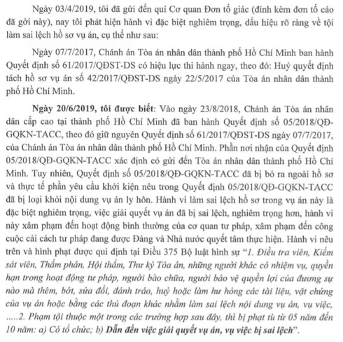 Bà Thảo gửi đơn tố giác Thẩm phán Trần Văn Xuân.