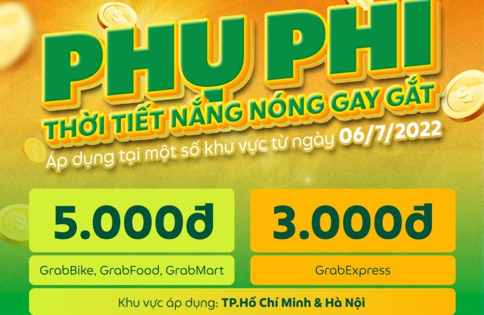 Giữa lúc giá cước tăng cao ngất ngưỡng, Grab thông báo thu thêm phí nắng nóng. Ảnh chụp màn hình