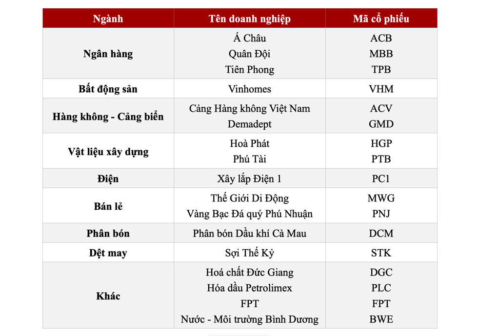 Một số cổ phiếu triển vọng theo đánh giá của VCBS.