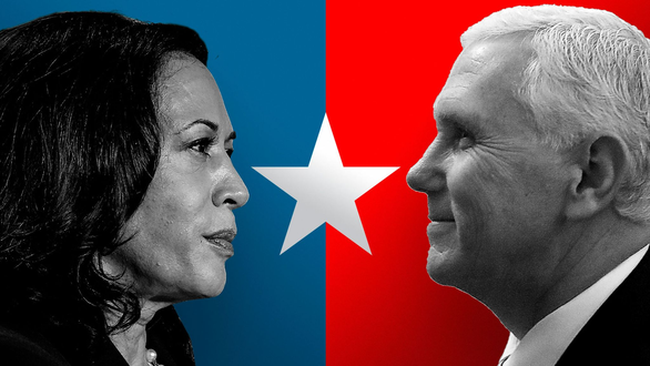 Ứng viên phó tổng thống của đảng Dân chủ Kamala Harris (trái) và đương kim phó tổng thống Mike Pence. Ảnh chụp màn hình LA Times