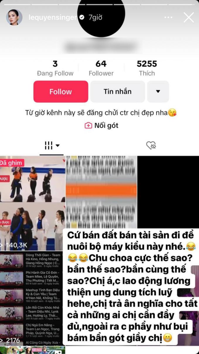 Nữ ca sĩ còn truy hẳn ra trang TikTok đăng bài dìm mình và các chị đẹp khác