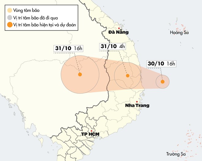 Dự báo đường đi và vùng ảnh hưởng của bão số 5 khi đổ bộ vào đất liền. Ảnh: Zing.