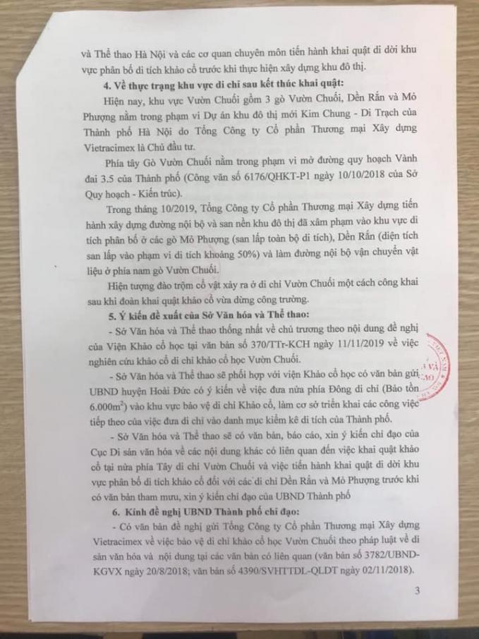 Sở VH&TT trả lời về di chỉ Vườn Chuối: Không yêu cầu dừng thi công và kiểm kê thiệt hại