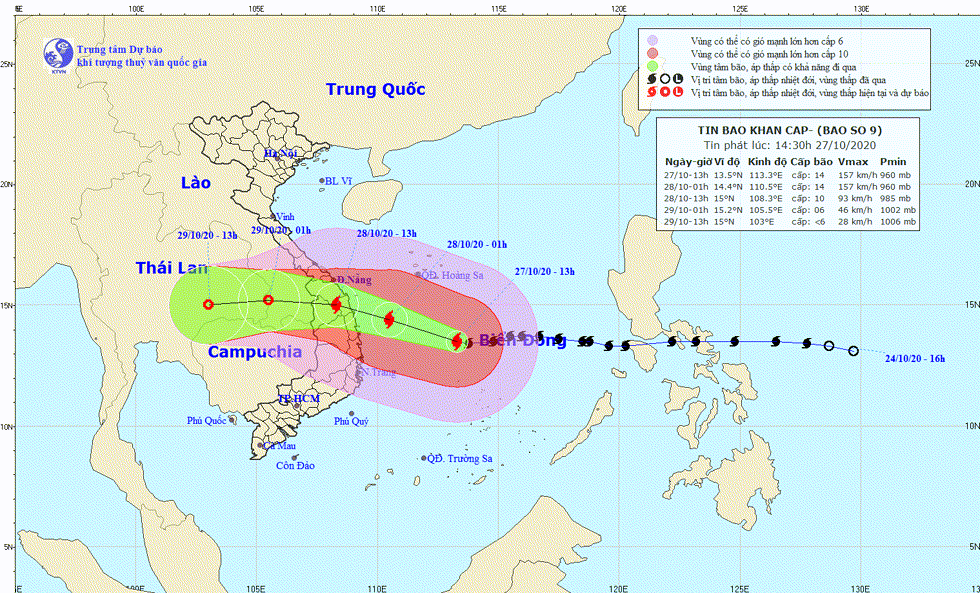 Hướng di chuyển của bão số 9. Nguồn: TTKTTV