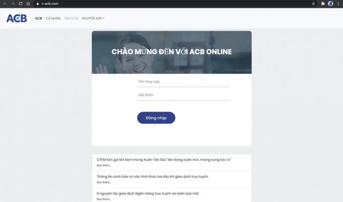 Giao diện trang phishing ACB tối ngày 3/2.