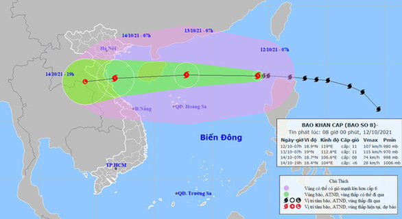   Vị trí và hướng di chuyển bão số 8 - Ảnh: NCHMF  