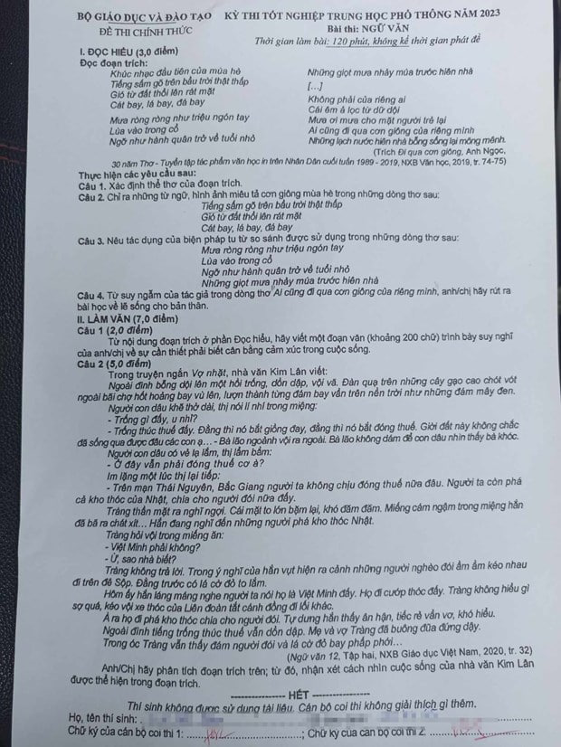 Nghi vấn lọt đề thi Văn tốt nghiệp THPT 2023, chưa hết giờ đã bị tung lên mạng - Ảnh 2.