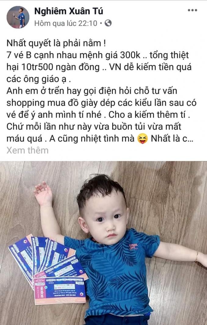 Ảnh chụp màn hình từ trang cá nhân của tiền vệ Nghiêm Xuân Tú (CLB Than Quảng Ninh)