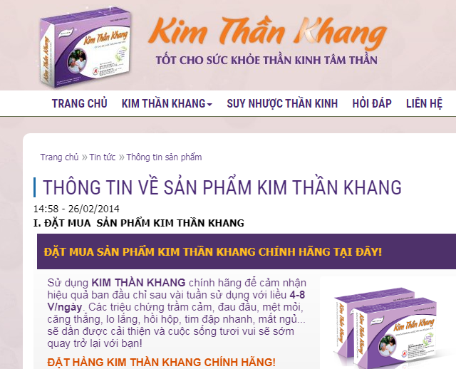 Website có nội dung quảng cáo vi phạm bị Cục An toàn Thực phẩm cảnh báo. Ảnh chụp màn hình