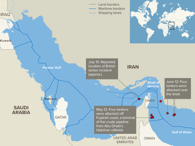 Vị trí của eo biển Hormuz.