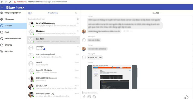   Ảnh chụp màn hình với nội dung được cho là cuộc hội thoại của các quản lý từ BKAV.  