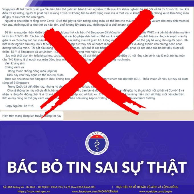 Bộ Y tế bác bỏ thông tin sai sự thật