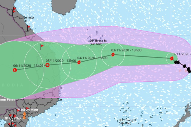 Dự báo đường đi của bão số 10 trên Biển Đông. Ảnh: VNDMS.