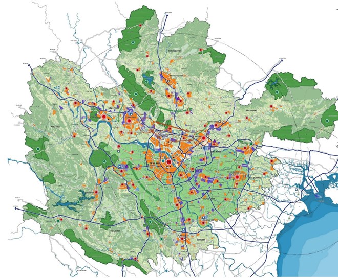  Sơ đồ liên kết Vùng Thủ đô trong định hướng điều chỉnh Quy hoạch (Ảnh: Viện Quy hoạch Xây dựng Hà Nội).